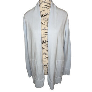 Land’s End Women’s Long Sweater Medium Pale Blue Open Front 100% Cotton Pockets